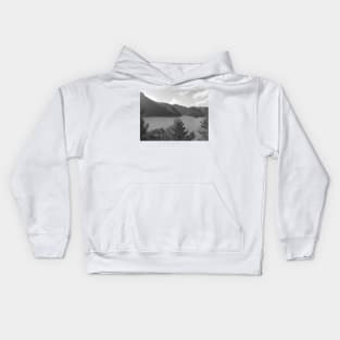 Landscape lake view and hills - Black and white photography Kids Hoodie